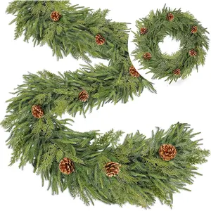 Extra Thick&Lush-6 Ft by 10 Inch Real  Norfolk Pine Garland,Christmas Garland Artificial Realistic Soft Thickness Greenery Pine Cypress Pinecones Garlands for Mantle Fireplace  Indoor Outdoor