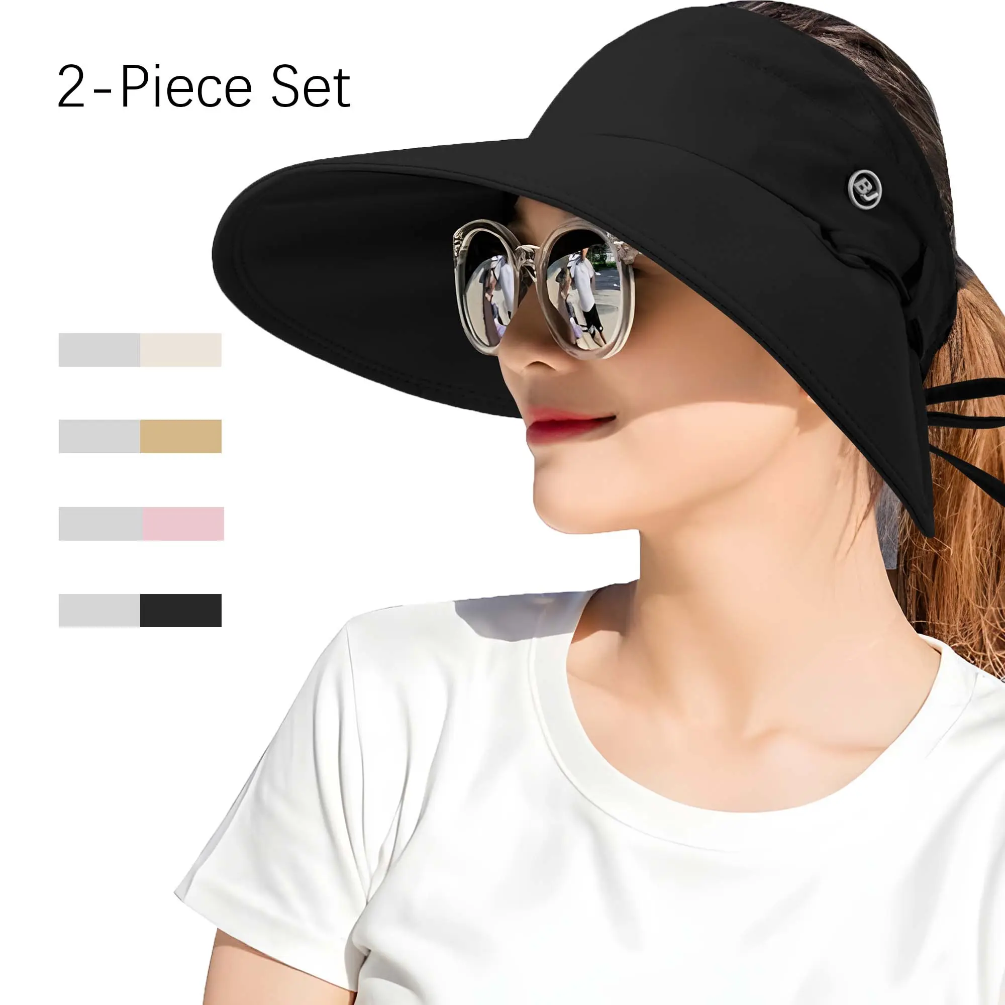 REDESS 2 Pack Women's Wide Brim Sun Hat UPF Protection Breathable Adjustable Strap Lightweight Foldable Waterproof Sunscreen Hat for Beach Coastal Travel Solid Color Hat