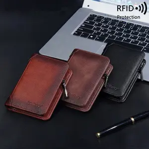 Large Capacity RFID Blocking Trifold Multi-Function Wallet, ID Credit Card Holder, Short Zipper Coin Purse with Card Holder, Minimalism Front pocket Design Purse, Money Clip, 9 Card Slots 1 Large Banknote Slots, with Coin Purse And 2 Phone Card Slots