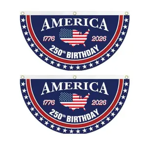 America 250th Birthday Semicircular Flag Banner 1776–2026 Patriotic Bunting, USA Independence Day Porch Decor Flag, Fourth Of July Patriotic Half Fan Flag Decoration For Porch Fence Yard