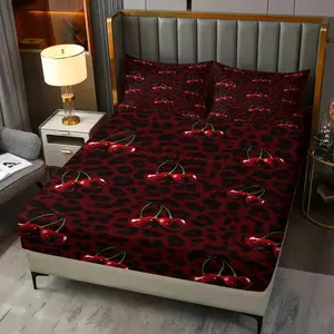 Burgundy Hot-Girl Style Fitted Sheet Set,Cherry Leopard and "Queen of my life" Slogan Print Bedding Set, Durable Soft Microfiber Bed Sheets Bedding, Fun Bold Design, 3Pcs Includes Two Pillowcases (Pillows Not Included)