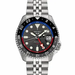 Seiko 5 Sports Stainless Steel 42.5 MM GMT Automatic Blue Dial Watch SSK019K1 with Durable Stainless Steel Band