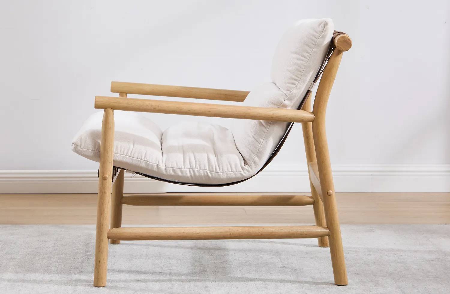 DAYALANE Mid Century Modern Beth Sling Accent Chair Living Room Chair with Solid Wood Frame Comfy Upholstered Single Sofa Armchair for Reception Bedroom Reading Beige