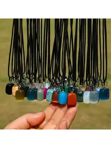 10 Pcs Natural Irregular Gemstone Pendant Necklace Set Multicolor Cat Eye Stone Crystal Loose Beads with Black Adjustable Leather Cord DIY Jewelry Making Crafting Festival Party Gift Birthday Surprise 5 pendants+5 chains