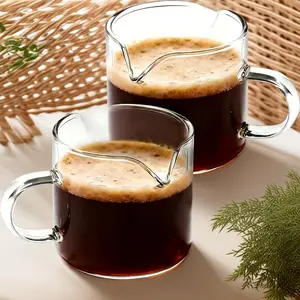 Espresso Cups 2-Pack |   4 oz Double Shot Glass Coffee Cups, High-Transparency, Dual Pour Design, Dishwasher Safe