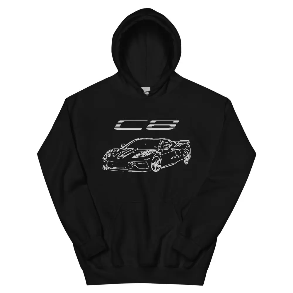 2022 2023 Corvette C8 Outline Sketch Art Gift Unisex Hoodie
