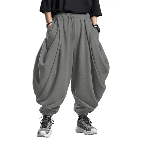 【Runs large, size down.】INCERUN Men's Streetwear Harem Joggers with Baggy Fit, Draped Pockets and Gathered Cuffs, Clothes, Watch Party, Athleisure Style Bottoms, Street Style Joggers