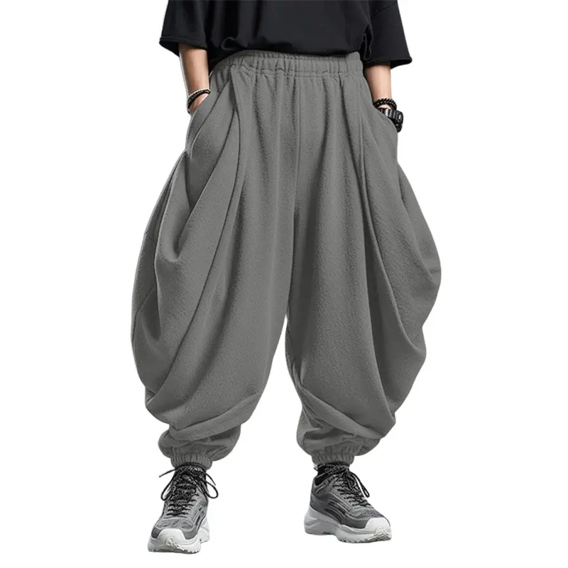 INCERUN Men's Streetwear Harem Joggers, Textured Fleece Baggy Sweatpants with Draped Pockets and Gathered Cuffs for Clubwear