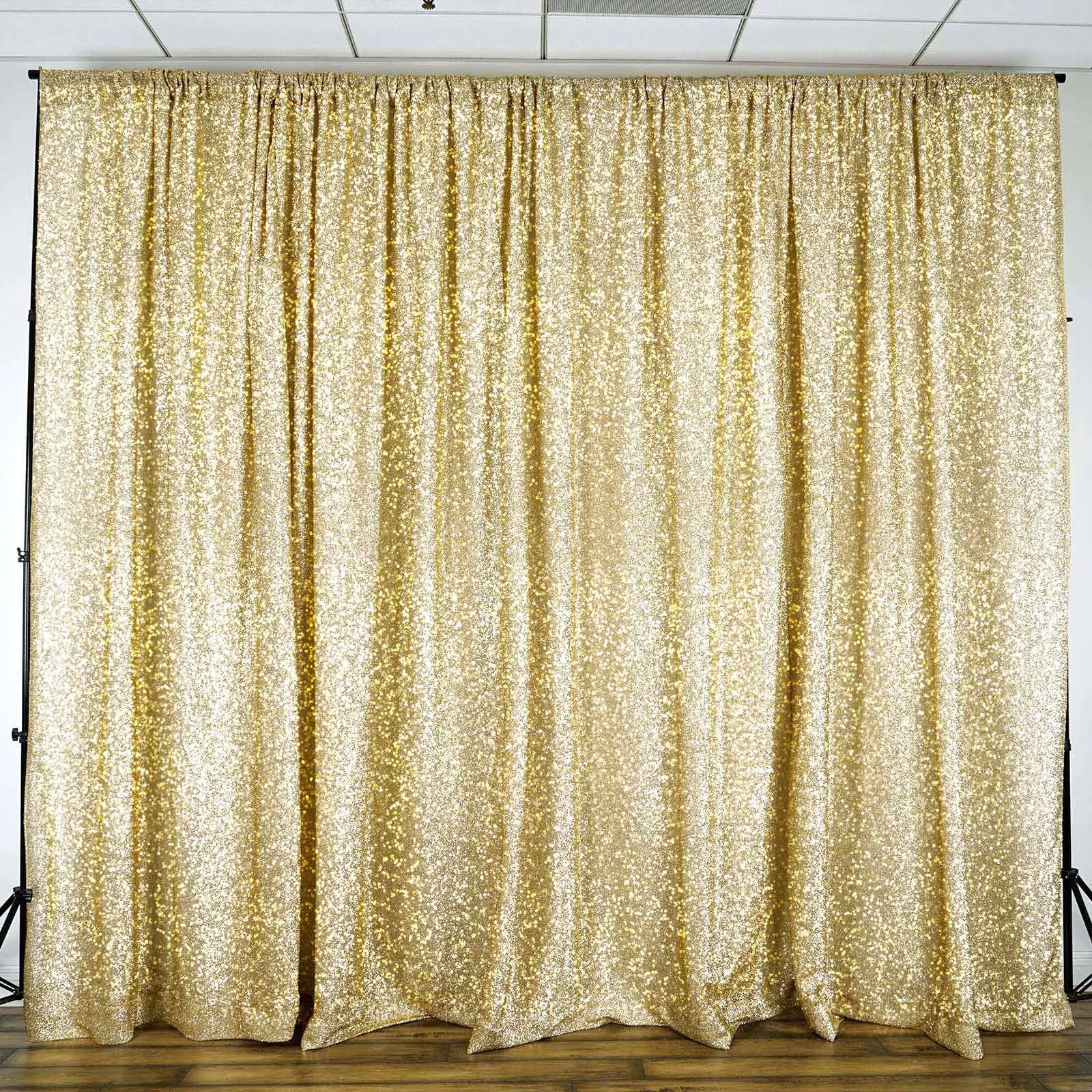 Champagne Metallic Reflective Tinsel Backdrop Drape Curtain - 20ftx10ft 1-Piece Hangable Event Divider Panel, Decorative Textile for Wedding, Event Decor
