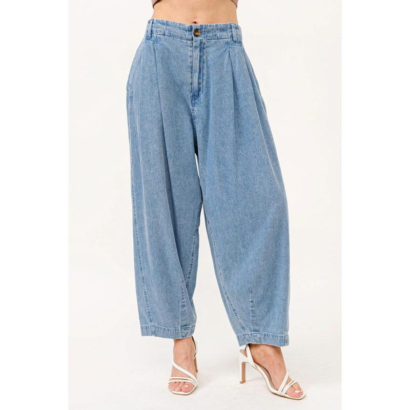 And The Why Elastic Back Pleated Baggy Jeans low  rise robin jeans  women