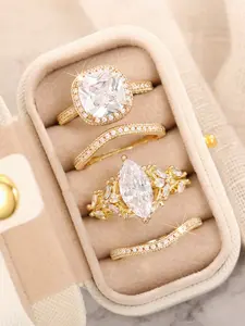 4 Pcs/Set Exquisite Cubic Zirconia Marquise Ring Stack For Women Wedding Anniversary Party Elegant Fashion Rings Jewelry Gift With Gift Box
