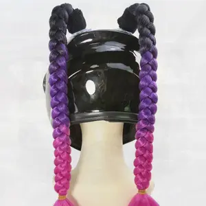 2Pcs Motorcycle Helmet Long Braids Woman Wig Decor Ski Helmets Decoration Hip-pop Punk Double Pony Twist Pigtail With Sucker