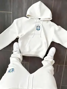 Unisex design, street sport Casual style, stylish and simple emblem print Fit long-sleeve hooded sweatshirt set. High-quality set. Simple, stylish, trendy, energetic, fashionable, versatile, suitable for campus life, unique, comfortable