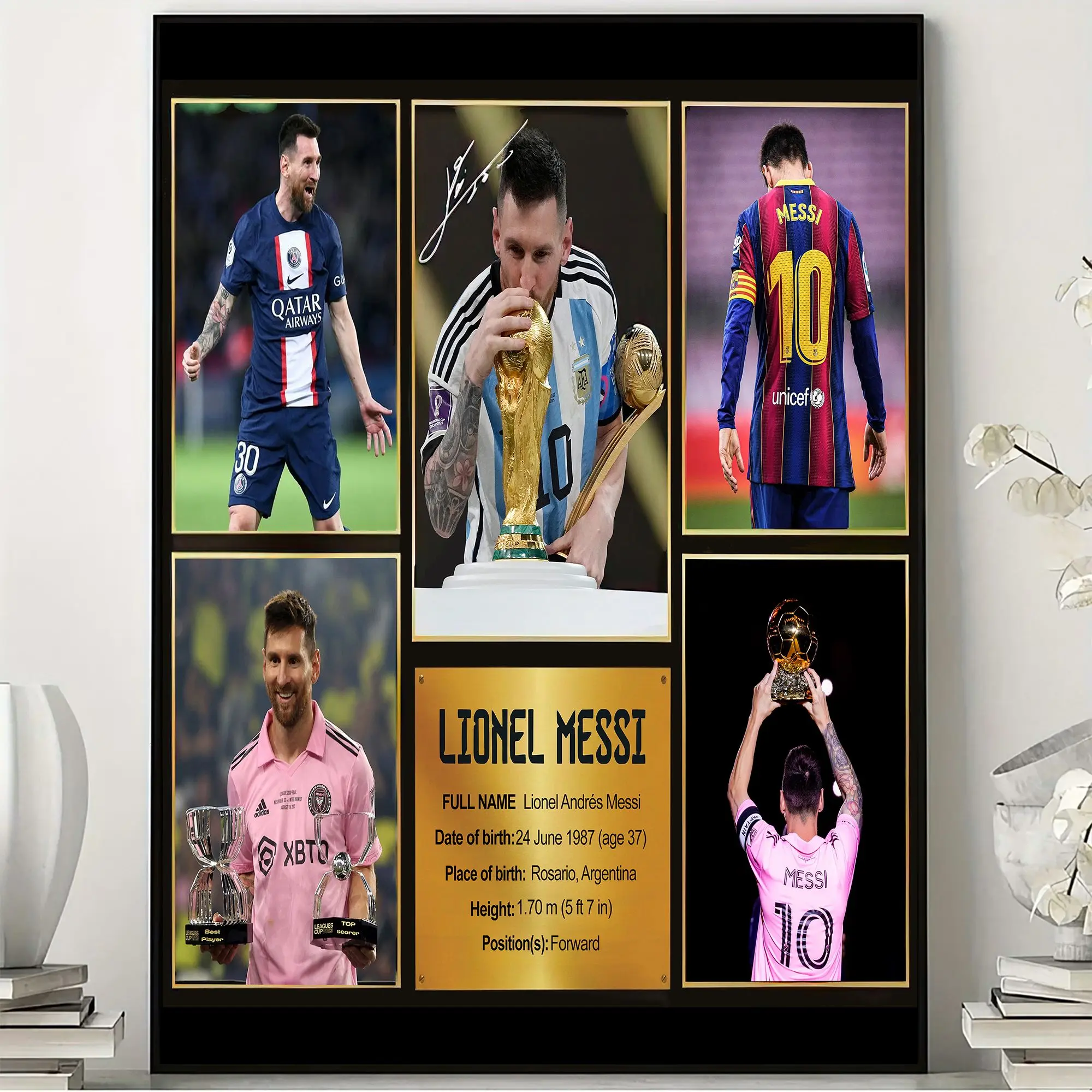 L Messi Inspirational Football Poster, Soccer Legend Autograph Wall Art, Sports Fan Gift