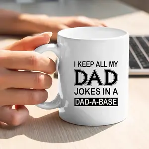 1 count, DAD Coffee Mug, 11oz Ceramic Coffee Cups, I Keep All My Dad Jokes In A Dad-A-Base Water Cups, Summer Winter Drinkware, Birthday Gifts, Holiday Gifts, Christmas Gifts, New Year Gifts, Valentine's Day Gifts