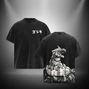 Mecha Godzilla Special Edition Double Printed Oversize Lightweight Acid Washed Tee TV series Vintage Graphic Design Top Cotton Comic Movie Classic Streetwear T-Shirt Clothes Menswear Womenswear.