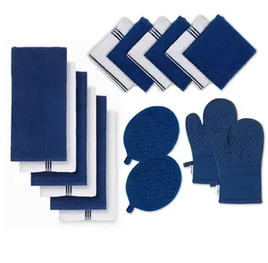 Tea Towels for Kitchen - 16 Pc Kitchen Towel Set with Silicone Oven Mitts and Pot Holders Sets, Cotton Kitchen Towels, Absorbent Dish Towels, Hand Towels for Kitchen