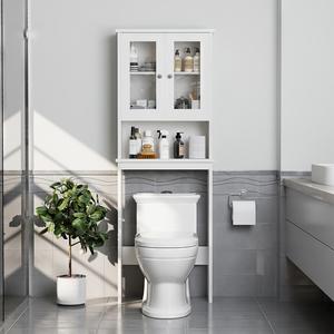 Walsunny Over Toilet Storage Cabinet, Bathroom Shelf Organizer Over Toilet, Washing Machine Box, Space Saver with Adjustable Decorative Racks, White