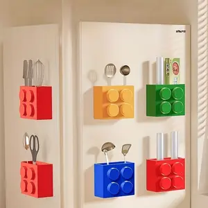 Magnetic Refrigerator Organizer Set (4pcs) - Space-Saving Utensil & Spice Racks in Vibrant Colors, Tool-Free Installation for Kitchen, Office & Small Spaces