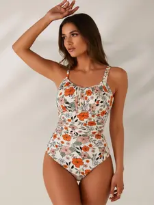 Floral Print One-Piece Swimsuit for Women Comfortable & Stylish Design Perfect for Beach & Pool Summer Essentials Vibrant All-Over Pattern chic halter neck swim bra fashion two-piece adjustable multiple,summervibes Tankini with Tummy Control