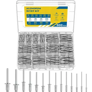 500 count Pop Rivets Assortment Kit, 14 SAE Sizes  Rivets, 3/32", 1/8", 5/32", 3/16", 1/4" Rivet Kit, Assorted Blind Rivets for Metal, DIY, Automotive &  Repair
