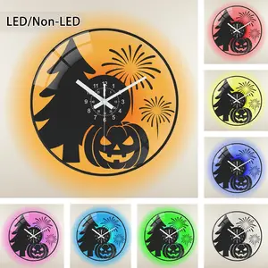 LED Wall Clock with Colorful Lighting, Round Vinyl Design, Transparent Glass, Optional 9.84"/11.81"/13.78", Home Decor Gift