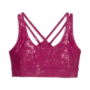 PUMA Womens Metallic Shine Medium Impact Sports Bra Training Casual Casual - Pink