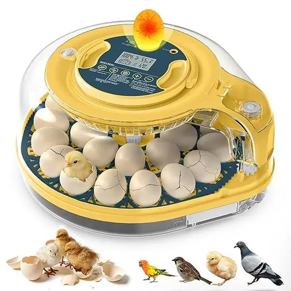 18/26 Egg Incubator with Automatic Turner, Built-in Candler & Digital Control for Temperature/Humidity. Features Auto Water Refill, 2 Trays & 360° Viewing for Chicken, Duck, Goose, Quail, Parrot Eggs.