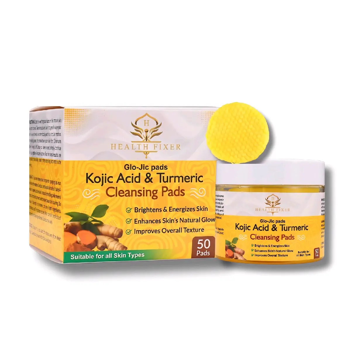 ChipChipa Kojic Acid & Turmeric Cleansing Pads 50 Pcs for Face Cleansing Exfoliation Gentle Makeup Remover Brightens Skin Tone Enhances Glow