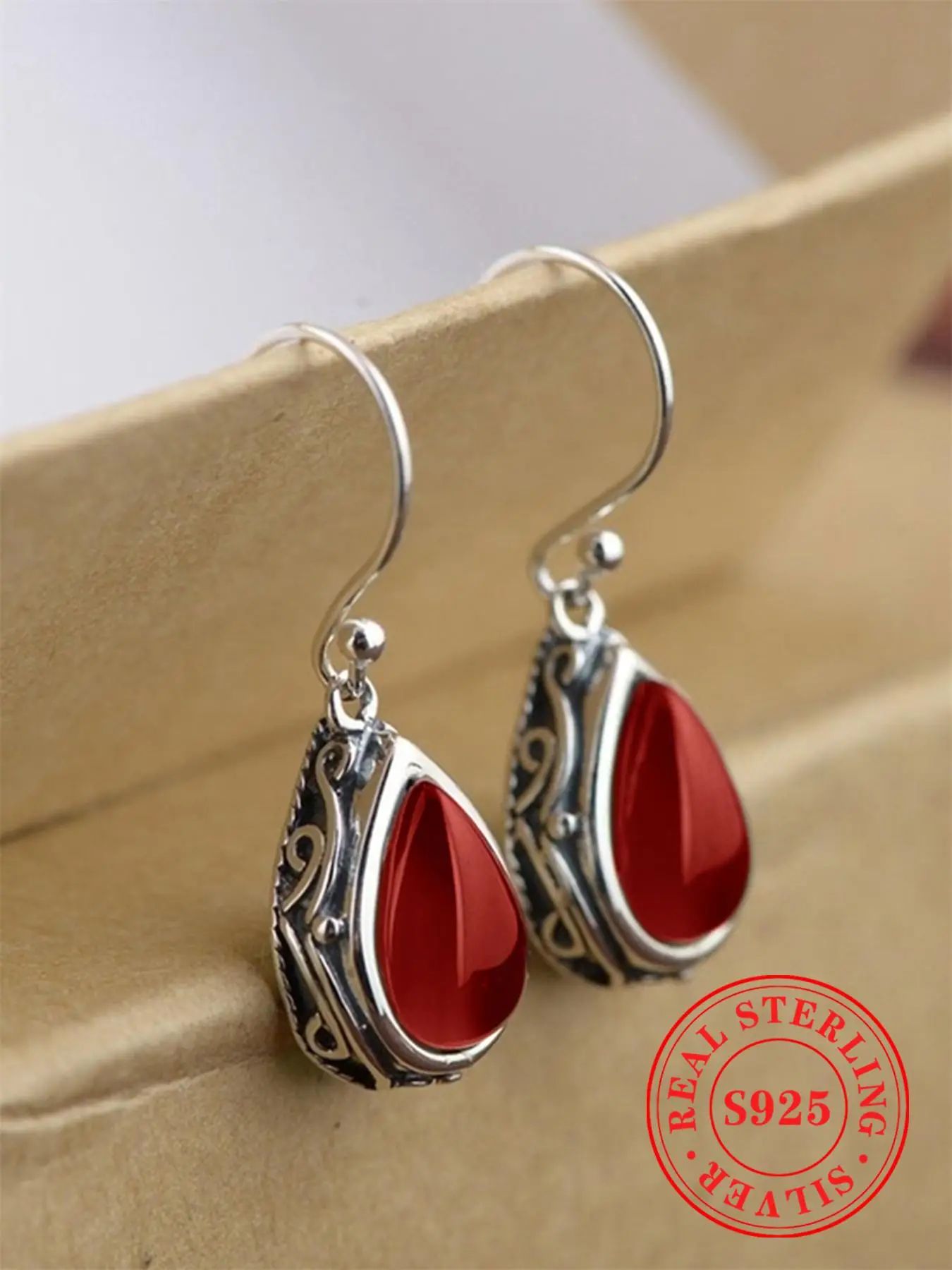 925 Sterling Silver Vintage Green Water Drop Earrings, Elegant Jewelry for Party, Daily Clothing Decor, Trendy All-match & Exquisite Jewelry for Birth