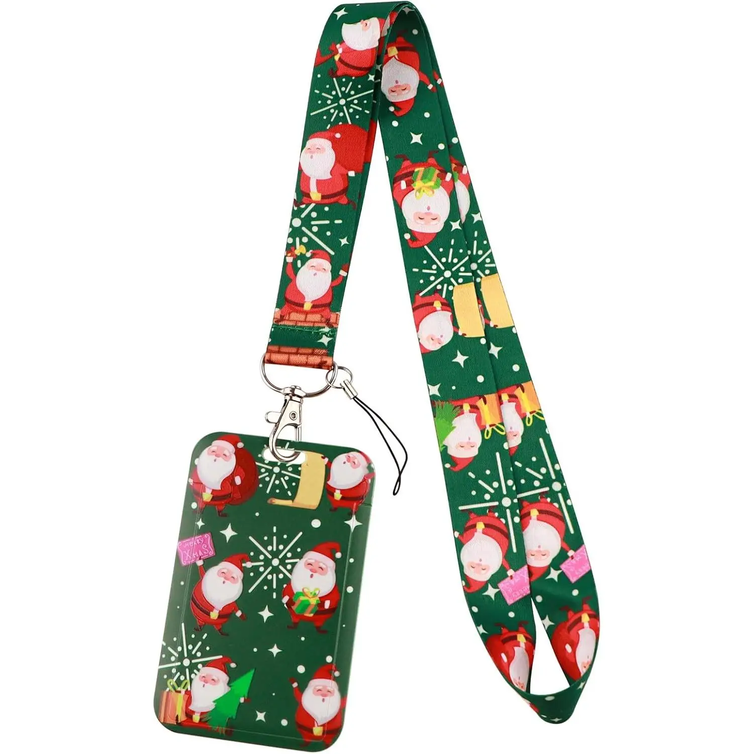 Christmas Lanyard with ID Badge Holder Keychain for Keys, Santa Claus