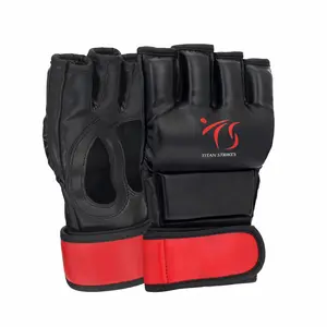 TITAN STRIKES Pro Style MMA Gloves for Men - Black & Red D-Palm Design Kickboxing & Martial Arts Training Sparring Grappling Gloves with Manufacturer Warranty