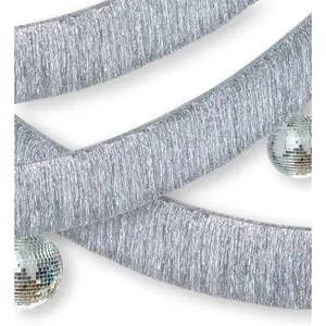 Premium Silver Fringe Tassel Banner for Party Decoration, 2 Packs of Fringe Tinsel Garlands, Thick Metallic Foil Silver Streamer for Birthday Wedding Bachelorette Holiday Event Hanging Decor