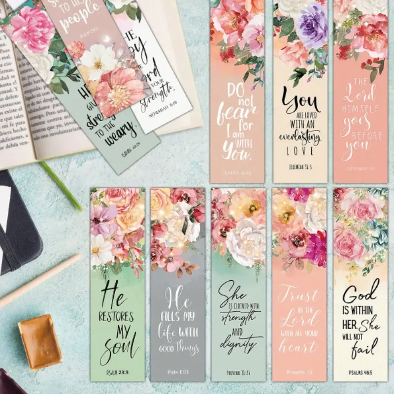 30pcs Floral Pattern Bible Verse Bookmarks, Elegant Scripture Quotes, Paper Bookmarks, Reader Rewards, Church Supplies, Christian Gifts