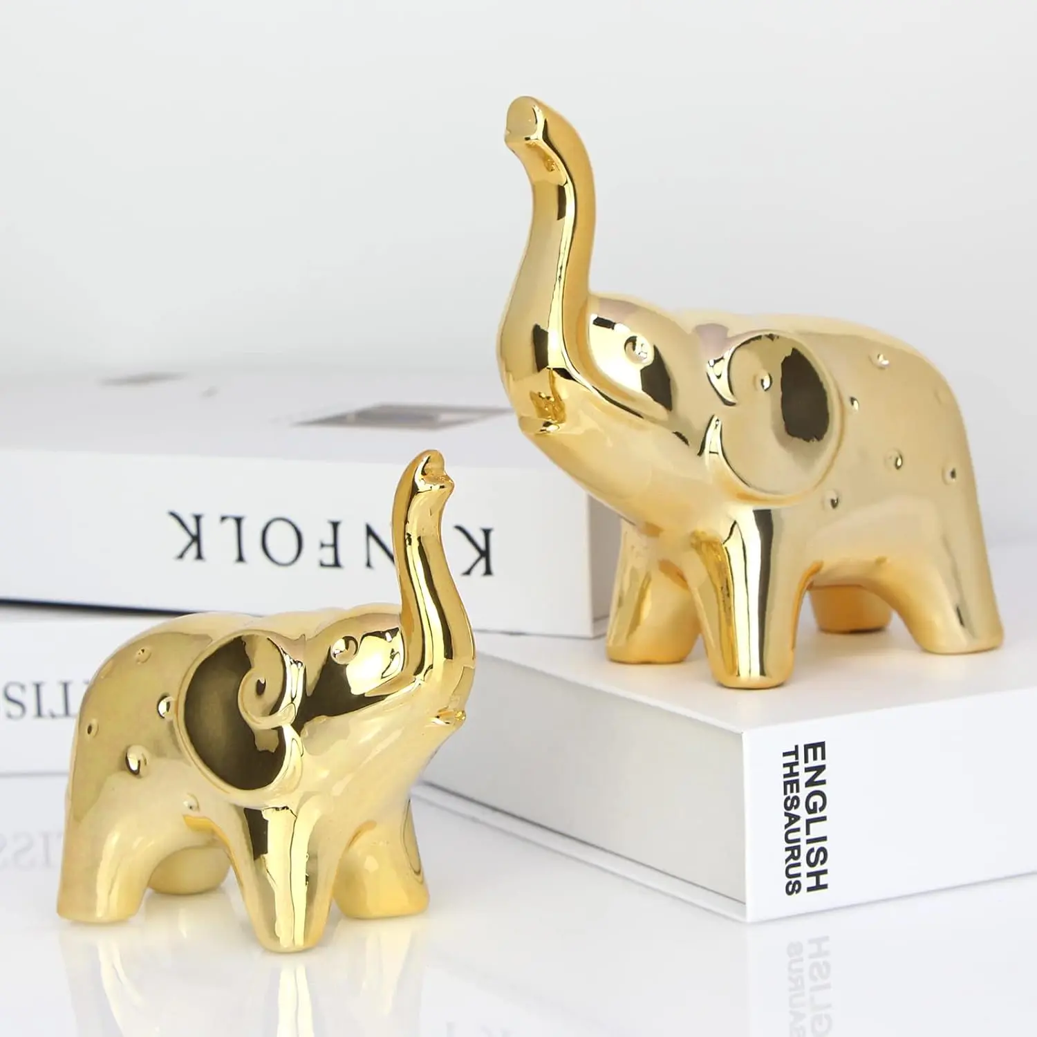 A Pair Elephant Statue Home Decor,Modern Style Figurines,Sculpture for Office Desktop Bookshelf Living Room (Ceramics )