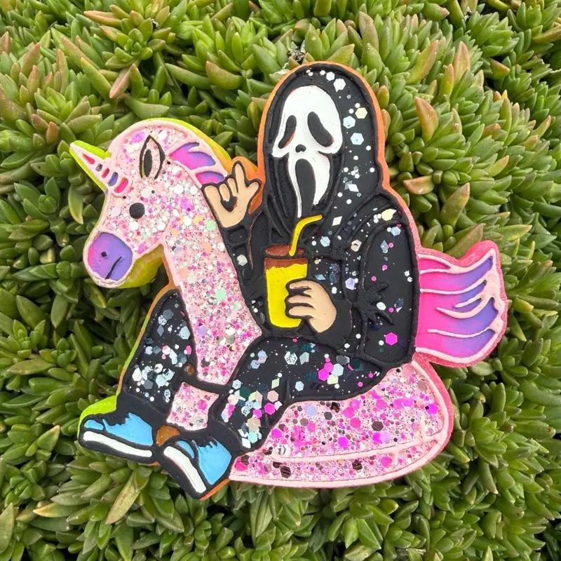 Summer ghost face on a float car freshie air freshener summerween halloween spooky