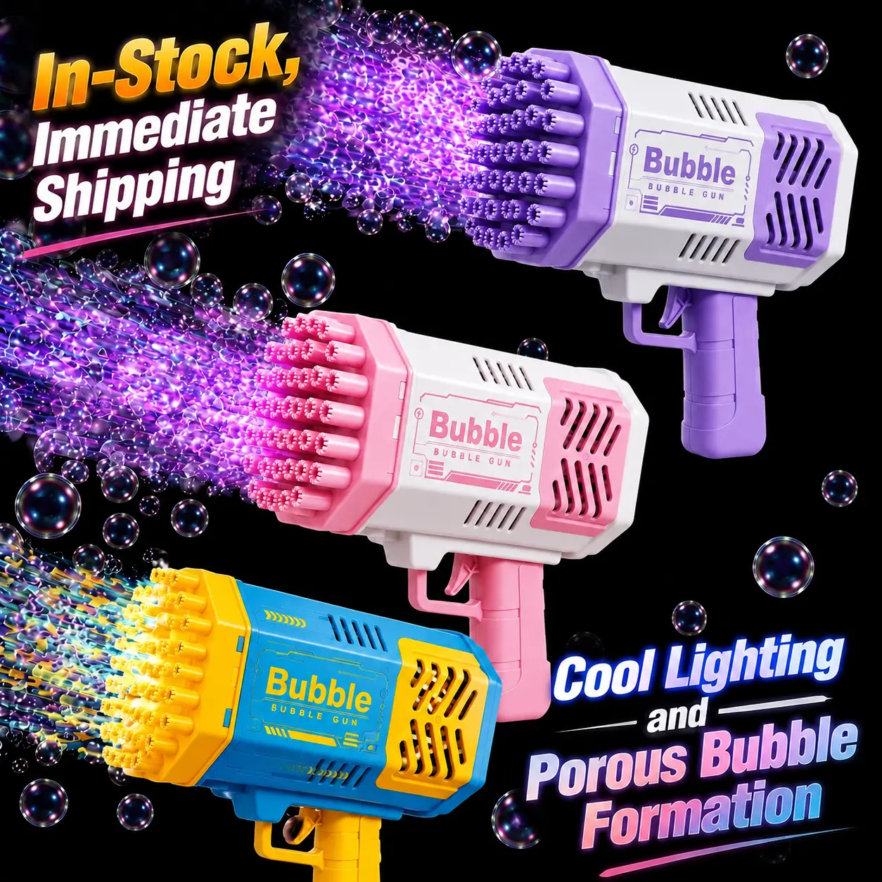Bubble Machine, Bubble Gun for Kids, 40 Hole Bubble Blower with LED Lights for Outdoor Parties, Beaches, Birthdays & Family Gatherings