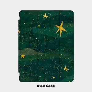 Starry Night Design Foldable Case for iPad with Soft TPU Cover, Magnetic Closure, Stylus Holder & Auto Sleep/Wake Computer Tablet