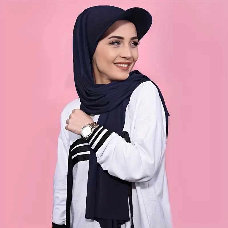 Solid Color Lightweight Scarf Stretchy Baseball Cap Hijab Middle Eastern Thin Chiffon Head Wrap Casual Outdoor Sports Headscarf
