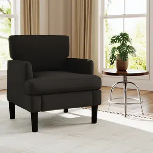 Contemporary Upholstered Accent Chair with Padded Armrests & Seat Cushion, Cozy Single Lounge Chair for Living Room, Waiting Room – Black