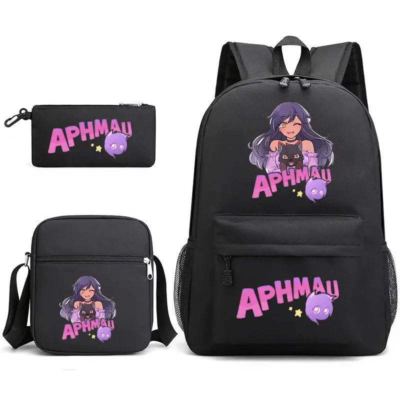 Aphmau Backpack School Bag Pencil Case Shoulder Bag Three Piece Set Fashion Game Cartoon Aphmau Aaron Print Children SchoolBag