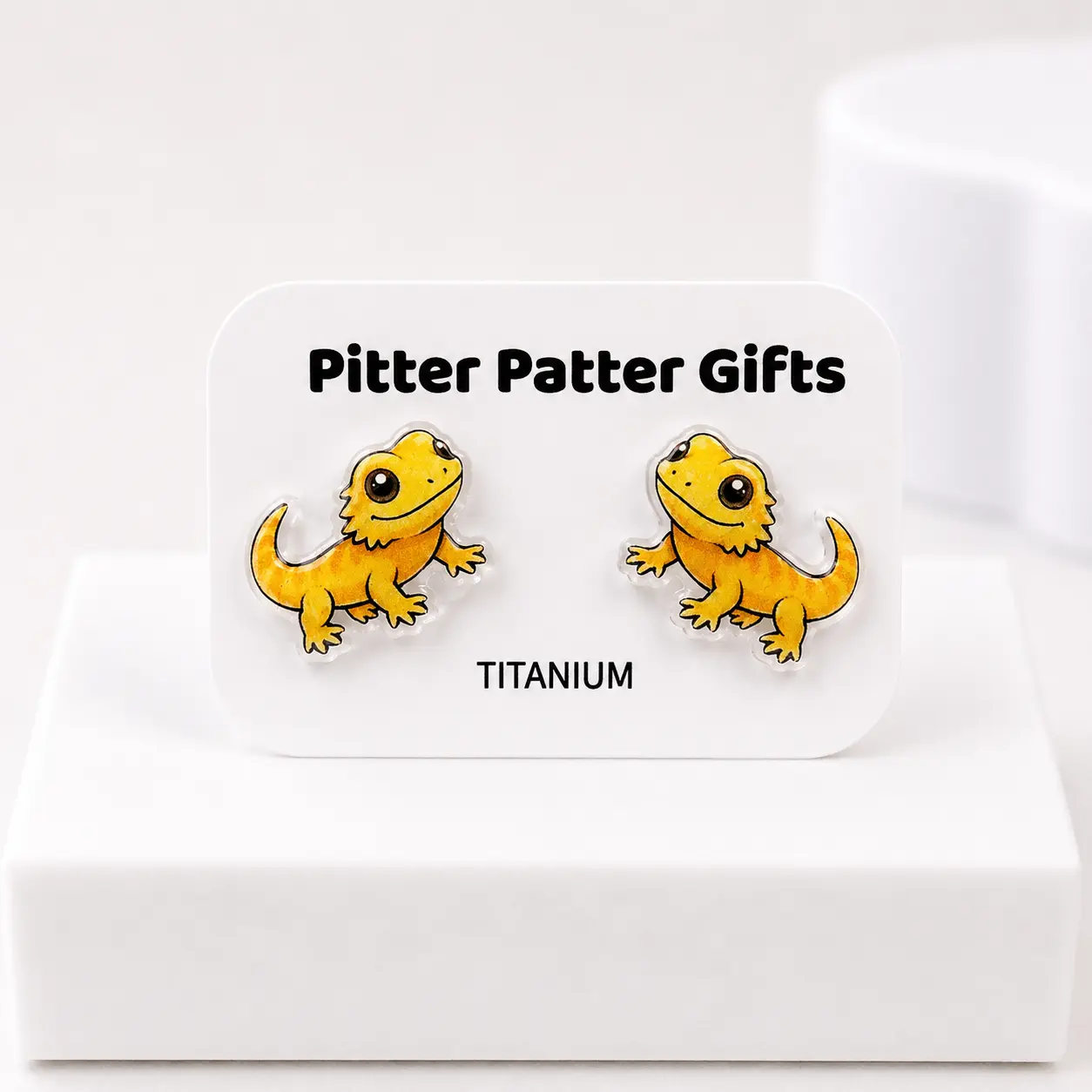 Bearded Dragon Earrings, Pet Reptile Studs, Lightweight Acrylic, Titanium Posts
