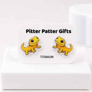 Bearded Dragon Earrings, Pet Reptile Studs, Lightweight Acrylic, Titanium Posts