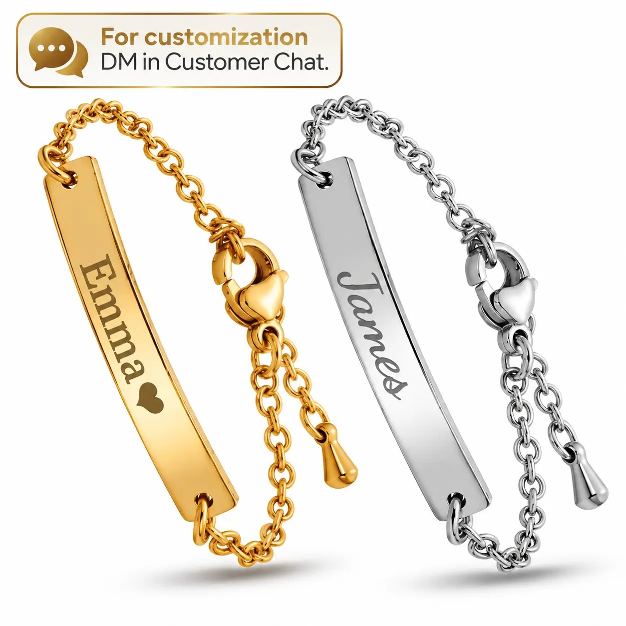 JEXIVA Personalized Baby Name Bar Bracelet-Anklet, Customizable Stainless Steel Non-Tarnish Jewelry, Gold-Silver Adjustable Waterproof Chain, Secure Clasp, Gift-Box Upgrade for Toddlers' Birthdays (Daily Wear, Long Distance Relationships Gift)