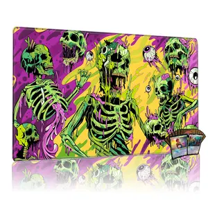 Neon Slime Skulls Playmat for Mtg, 24x14 Inch Tcg Game Mat, Pop-Art Horror Comedy Art Mousepad Desk Mat, Gaming Mouse Pad, Ideal Gift for Grotesque Humor Fans