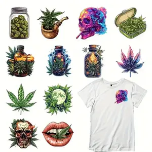 12 Piece Leaf & Skull Heat Transfer Stickers, Vibrant DIY Vinyl Decals for T-Shirts, Backpacks, Hats, Easy Peel & Stick Decorative Stickers