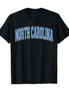 North Carolina Men's Vintage T-Shirt - Heavyweight 220gsm Cotton Crew Neck Tee with State Slogan Print (NORTH CAROLINA Lettering) - Plus Size Available - Fan Apparel, Casual Casual Attire, PLUS SIZE