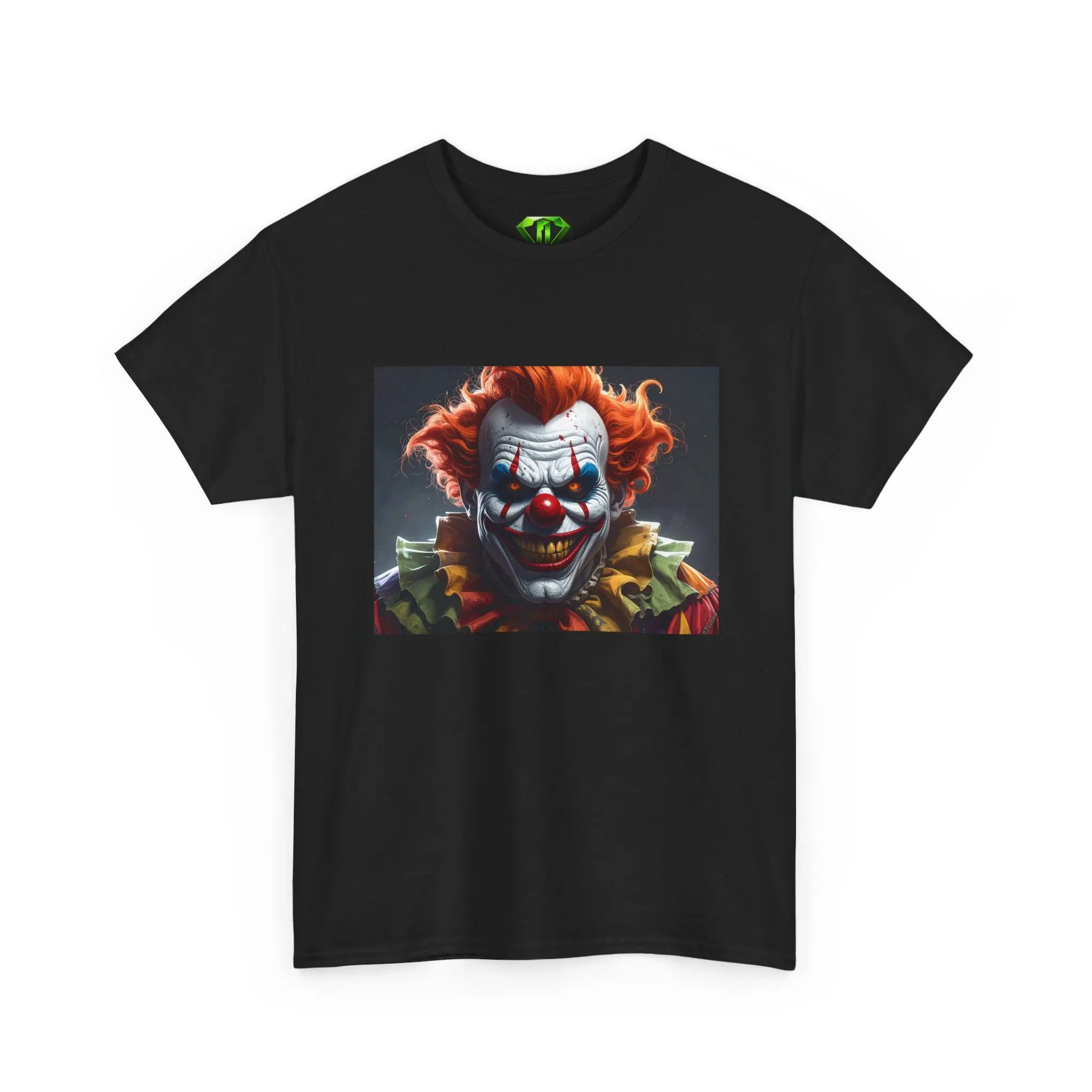 Grinning Evil Killer Clown Tee -  Horror Gothic T-Shirt Kryptonite T-Shirts | Black Gildan 5000, Cotton Blend, Men's T-shirts, Women's T-shirts, Unisex T-shirts Halloween Original Orange