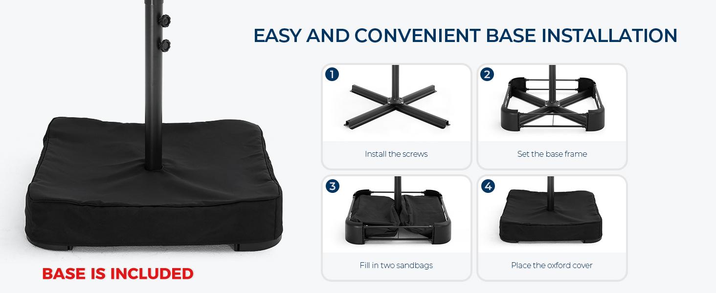 10ft Solar Lights Offset Cantilever Patio Umbrella - with Light and Base, LED Lighted Offset Hanging Patio Outdoor Market Umbrella UPF50+ UV Protection with Easy Tilt and Crank for Pool Deck & Garden