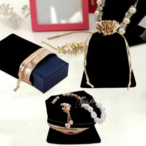 50 Pcs Velvet Bags, Jewelry Pouches Bag with Drawstring, 6''L x 5''W Gift Giving Bag, Decorative with Gold Rim, Great for Jewelry, Candy, Christmas Party, Wedding Favors